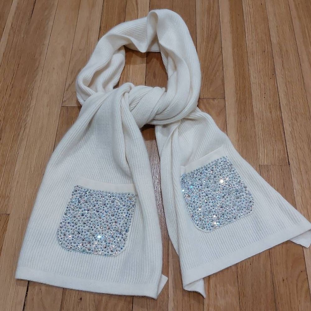 William Sharp London 100% Cashmere Iridescent Crystal Embellished Scarf